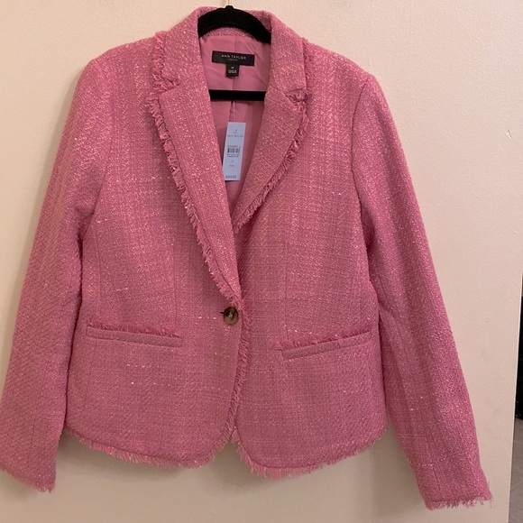 NWT Ann Taylor Newbury Blazer in Pink Tweed - Picture 5 of 12